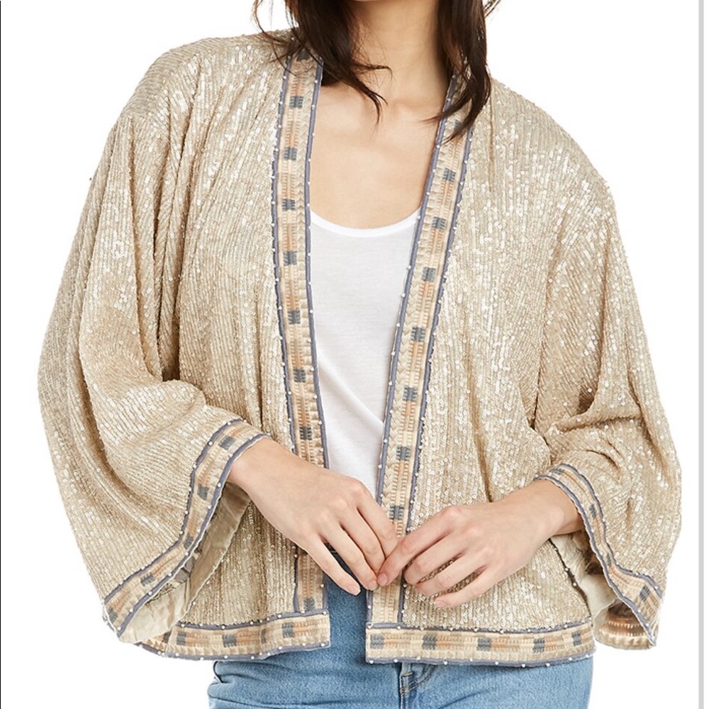 Johnny Was Gold Sequin Kimono Blouse